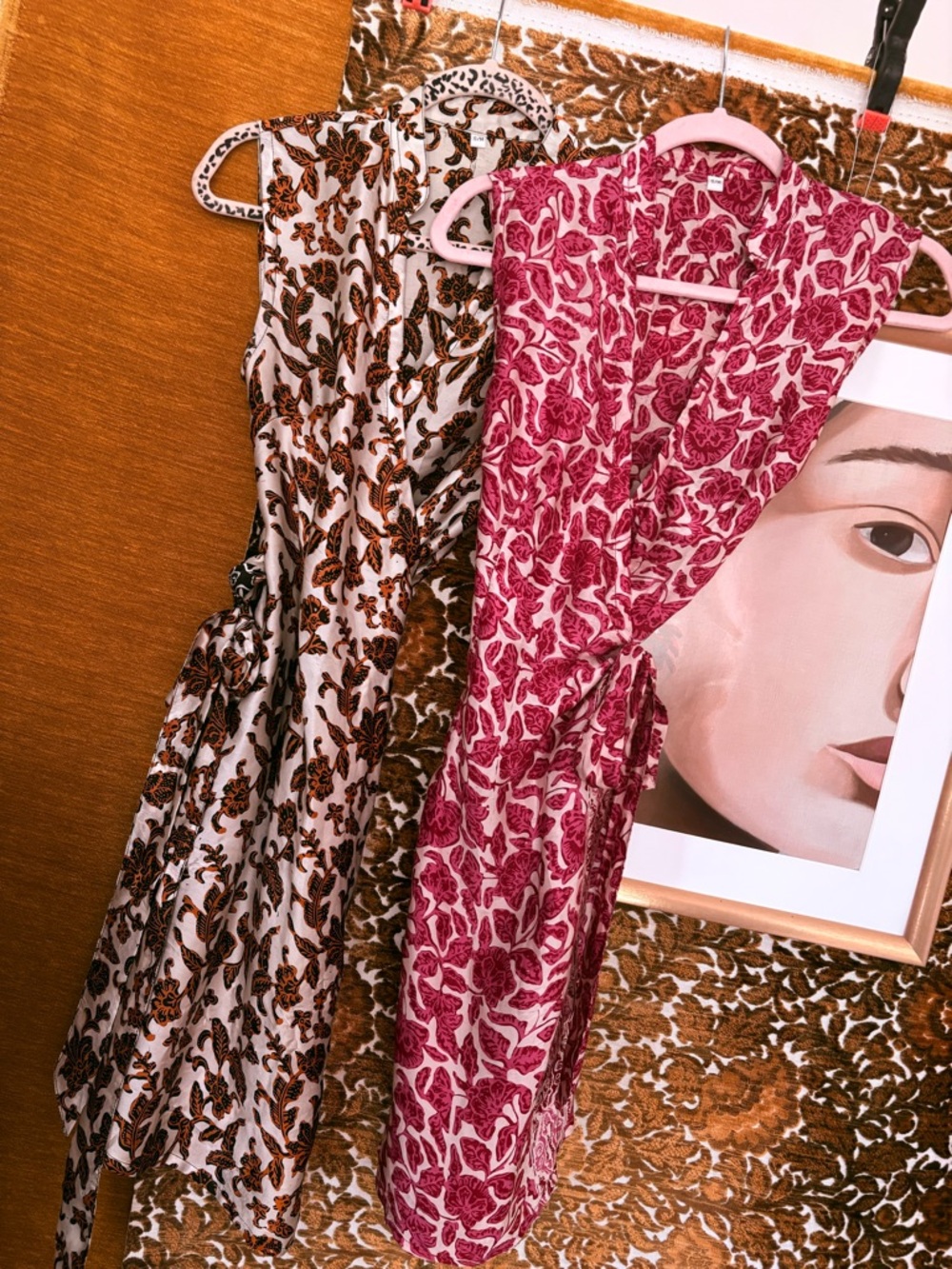 100 Percent Silk Bali Custom Floral Wrap Dresses Pink/red & Gold/black Print Duo